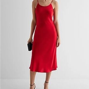Express Red Slip Midi Dress with Spaghetti Straps